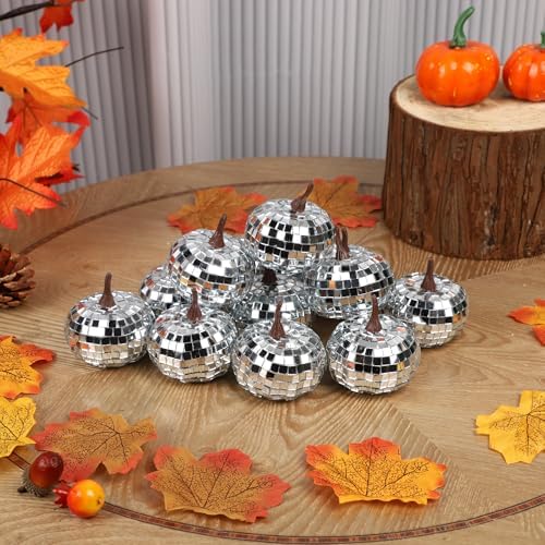 Winemana 12 Pack Silver Glitter Pumpkins Fall Decor