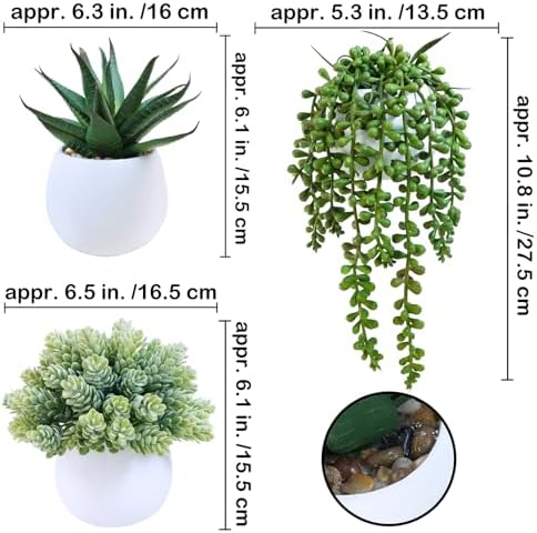 Winlyn Set of 3 Artificial Succulent Plants in Concrete Pots