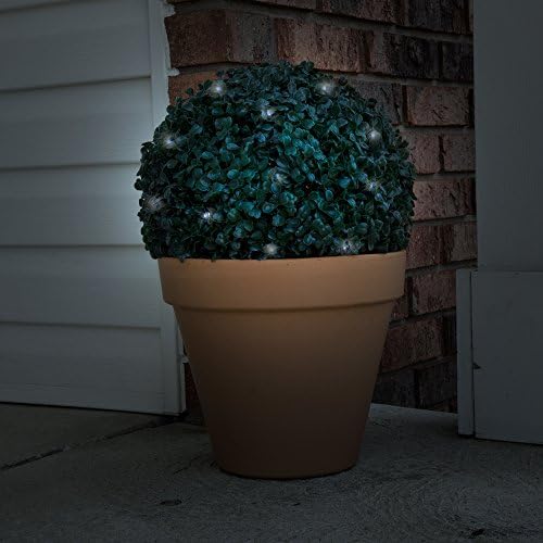 11in Pre-Lit Faux Boxwood Topiary with Solar Lights
