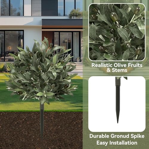 Artificial Olive Topiary Ball with Spike 2 Pack