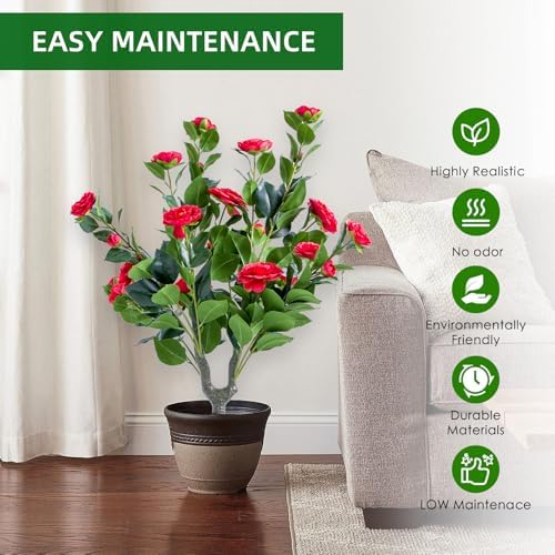 Set of 4 Artificial Red Topiary Ball Trees with Metal Stakes