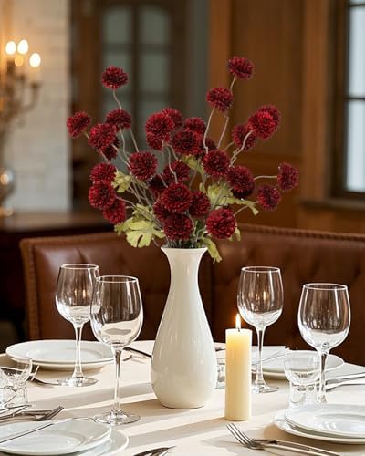 DuHouse 6pcs Artificial Flowers Faux Silk Pompon Mum with Stems