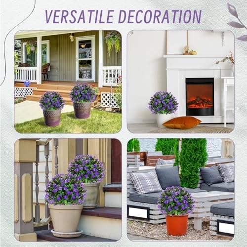 Yunlly Set of 6 Artificial Boxwood Topiary Trees 16 Inch Purple