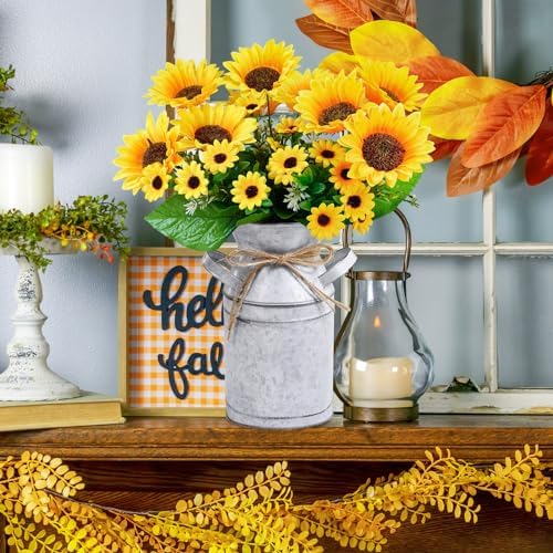 Winlyn Farmhouse Sunflower Centerpiece Metal Vase