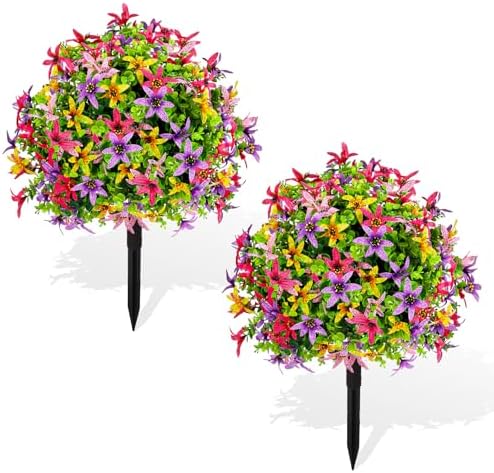 Artificial Boxwood Topiary Ball with Flowers 22 Inch
