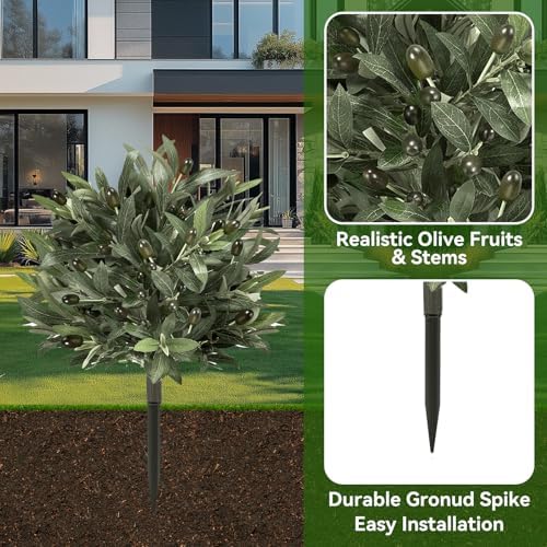 24 Inch Artificial Olive Topiary Ball with Spike 2 Pack