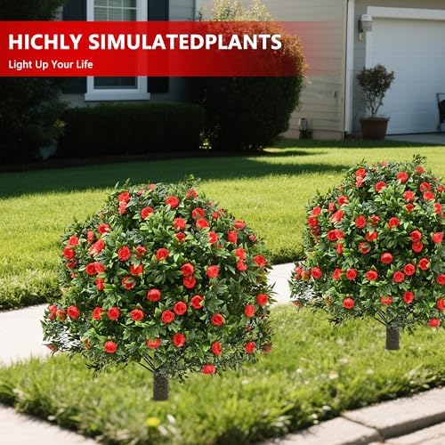 28 Artificial Boxwood Topiary Tree with Rose Set of 2