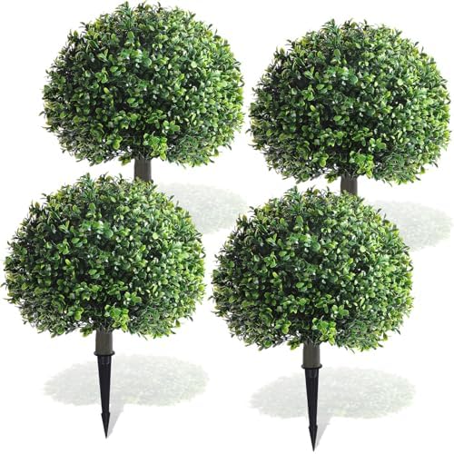 Yunlly 4 Pack 18 Inch Artificial Boxwood Topiary Trees