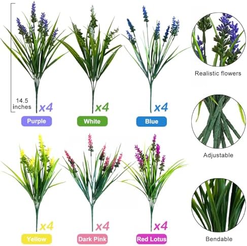 24 Bundles Artificial Flowers for Outdoor Garden Decor
