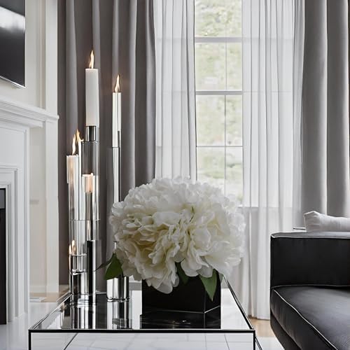 LADADA Artificial Peony Bouquet in Square Black Ceramic Vase