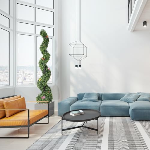 GarveeHome 5 Ft Artificial Boxwood Spiral Topiary Trees