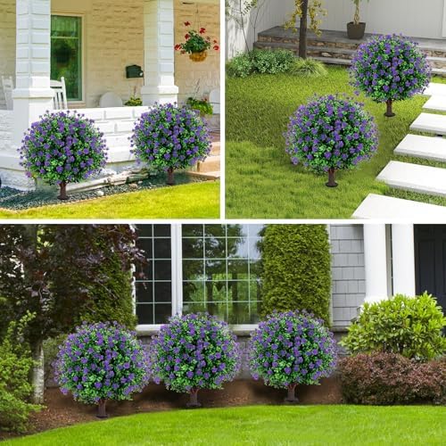 Artificial Purple Topiary Ball Tree 25 Set of 2 UV Resistant Fade Proof