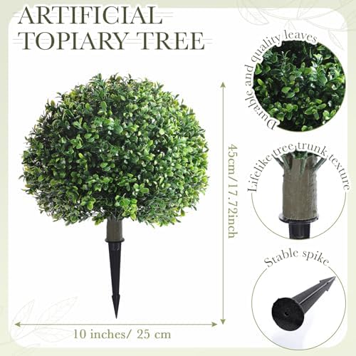 Yunlly 4 Pack 18 Inch Artificial Boxwood Topiary Trees