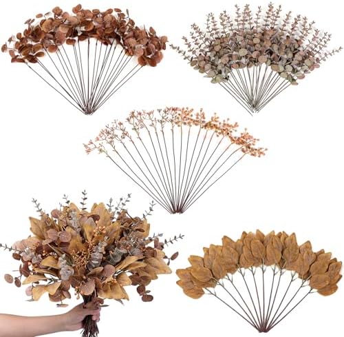 110 Pcs 5 Kinds Mixed Artificial Eucalyptus Stems and Faux Berries