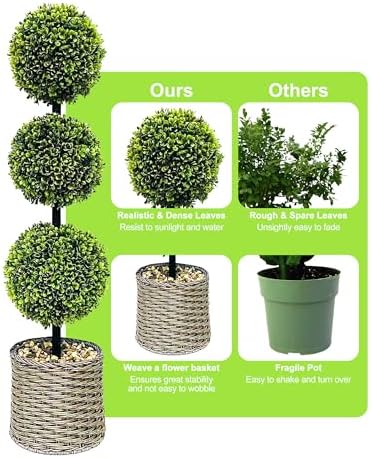 ChrisXiao 3ft Artificial Boxwood Topiary Set of 2