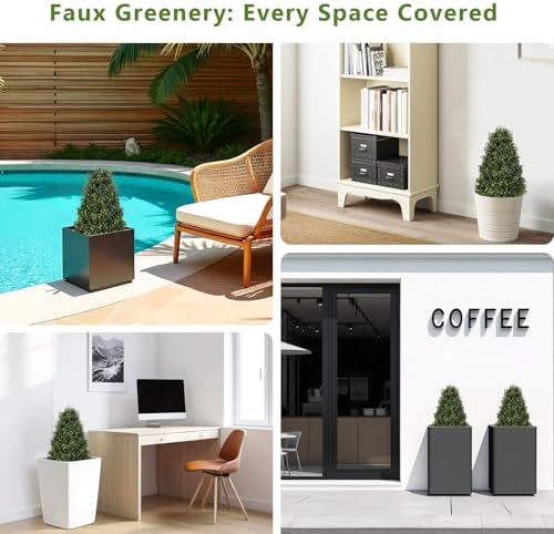 Azoco 30 Inch Artificial Boxwood Topiary Trees Set of 2