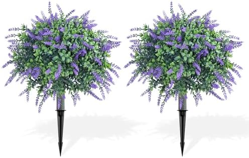 UNADRA Artificial Boxwood Topiary Trees with Lavender Set of 2