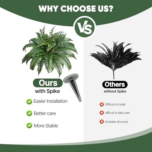 2 Pack Artificial Ferns with Spike for Outdoor Use