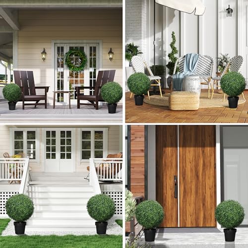 HOMCOM Artificial Trees Set of 2 24 Inch Green Boxwood Topiary