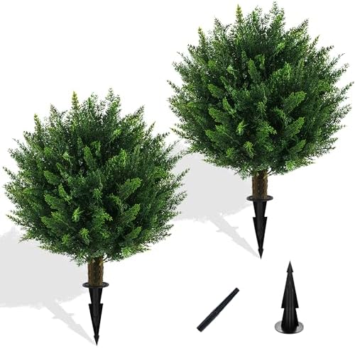 Grewyear Artificial Cedar Topiary Ball Tree Set of 2