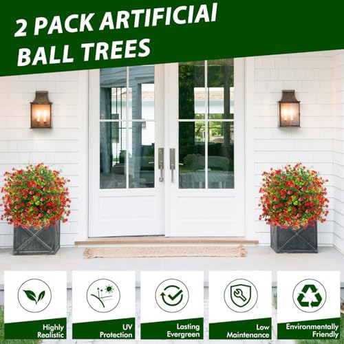 YUGYUM Artificial Topiary Boxwood Rose Balls 23 Set of 2