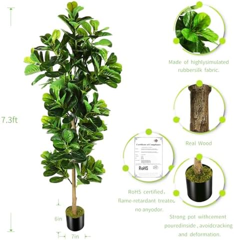 OXLLXO 73ft Artificial Fiddle Leaf Fig Tree with Plastic Pot