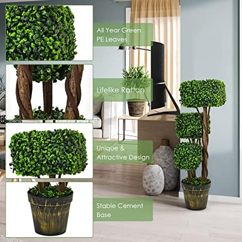Goplus 36 Inch Artificial Triple Square Boxwood Topiary Tree