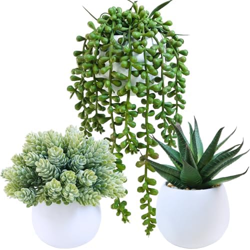 Winlyn Set of 3 Artificial Succulent Plants in Concrete Pots