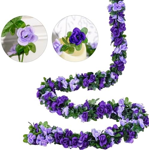 5Pcs 41FT Artificial Purple Rose Garland for Decor