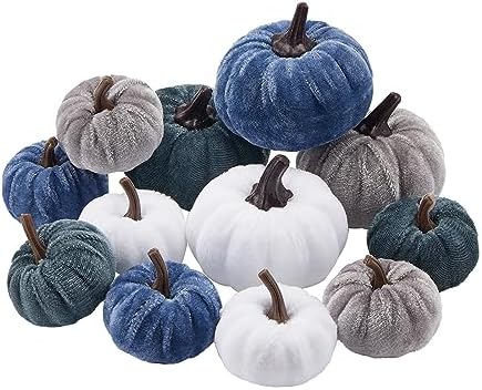 12Pcs Velvet Pumpkin Halloween Decorations Assorted 1