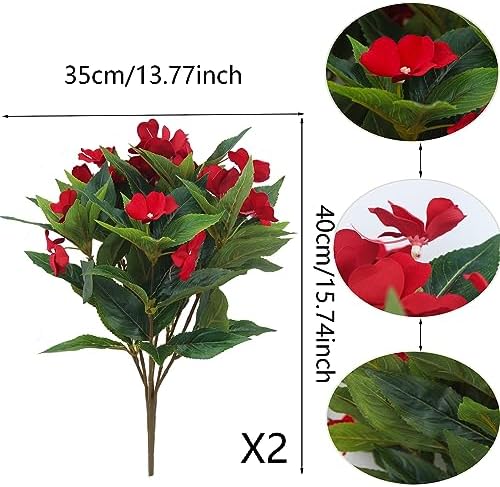 2 Pcs Artificial Impatiens Flowers for Outdoor Decor