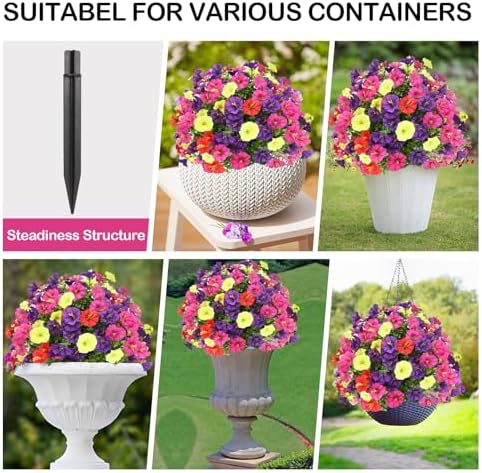 Artificial Eucalyptus Topiary Ball with Flowers 24 Inch UV Resistant Faux Plant
