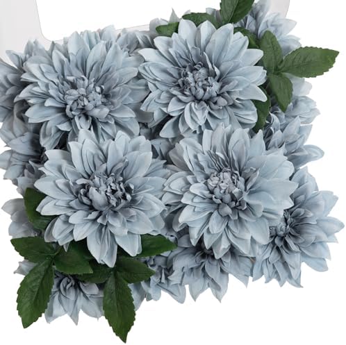 TINGE TIME 20pcs Silk Dahlia Artificial Flowers Dusty Blue