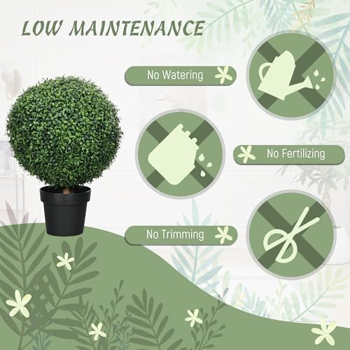HOMCOM Artificial Trees Set of 2 24 Inch Green Boxwood Topiary