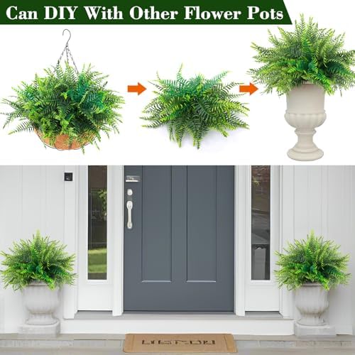 Hananona 2 Set Fake Hanging Ferns for Outdoor Use
