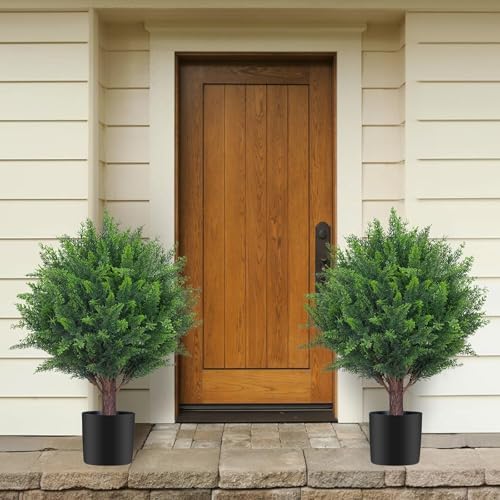19 Artificial Cedar Topiary Ball Trees Set of 2