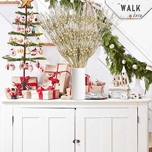 24 Pieces Christmas Glitter Berry Stems for Decor