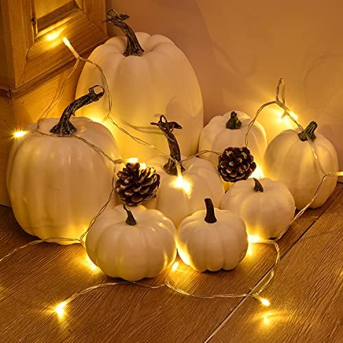 DearHouse 8Pcs Artificial Pumpkins Fall Decor Set with 2Pcs Pinecones