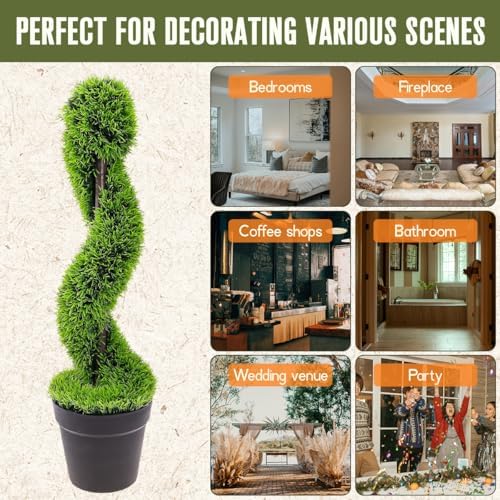 2pcs Artificial Spiral Topiary Cedar Trees for Home and Yard