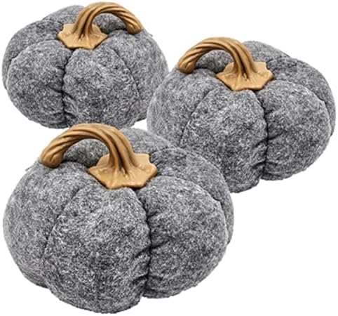 Set of 3 Gray Fabric Pumpkins Fall Decor