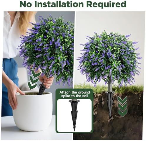 Artificial Lavender Boxwood Topiary Ball Trees Set of 2