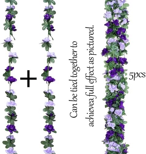 5Pcs 41FT Artificial Purple Rose Garland for Decor
