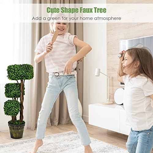 Goplus 36 Inch Artificial Triple Square Boxwood Topiary Tree