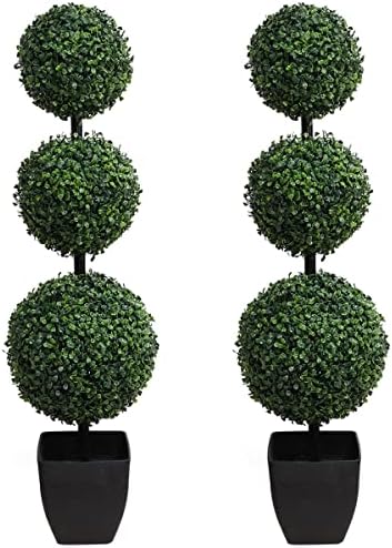 Momoplant Artificial Topiary Triple Ball Boxwood Trees 33ft Outdoor 40inch