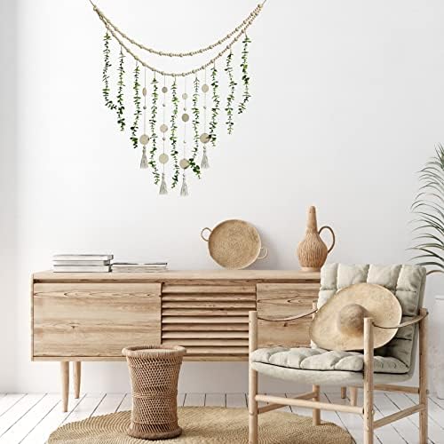 Jetec Boho Wall Hanging with Wooden Beads and Eucalyptus Leaves