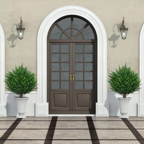 21 Inch Artificial Cedar Topiary Ball Trees Set of 2 with Ground Spike
