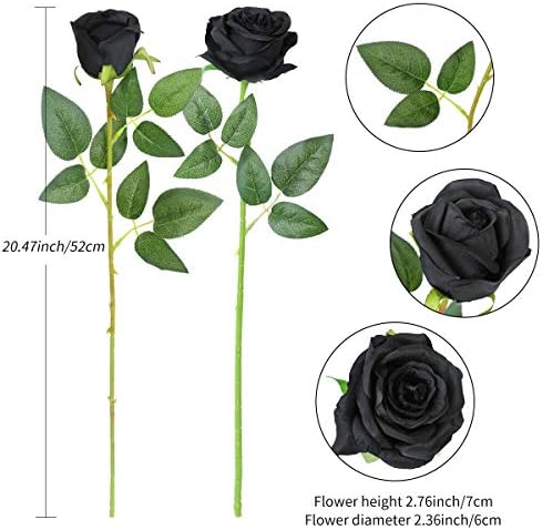 Hawesome 12PCS Artificial Silk Roses Bouquet with Realistic Black Stems