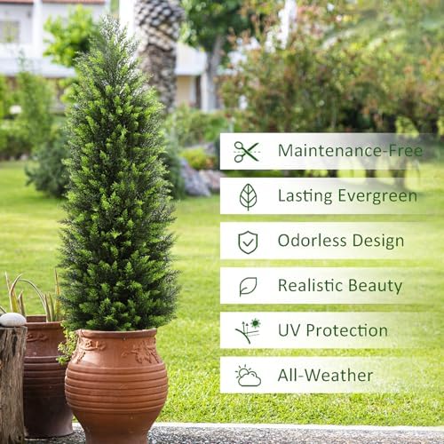 HMASYO 4FT Artificial Cedar Topiary Trees Set of 2