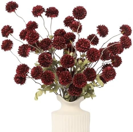 DuHouse 6pcs Artificial Flowers Faux Silk Pompon Mum with Stems