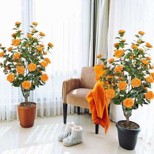 2 Pack 36FT Artificial Camellia Tree with Flowers
